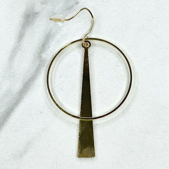 Gold Tone Hoop Triangle Dangle Earrings Pierced Pair - Picture 4 of 5